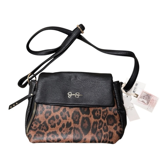 JESSICA SIMPSON (NWT) Leopard Meteorite Pockets Zipper Snap Bag Crossbody Purse - Picture 1 of 13